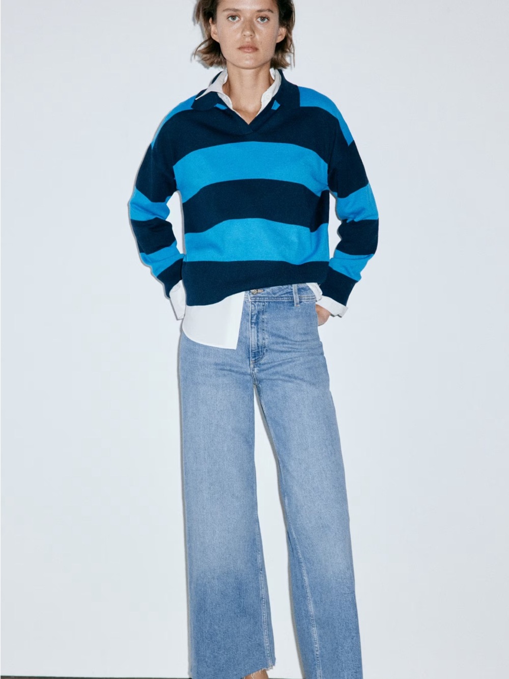 MANGO Catherine Culotte High-Rise Wide-Leg Blue Jeans